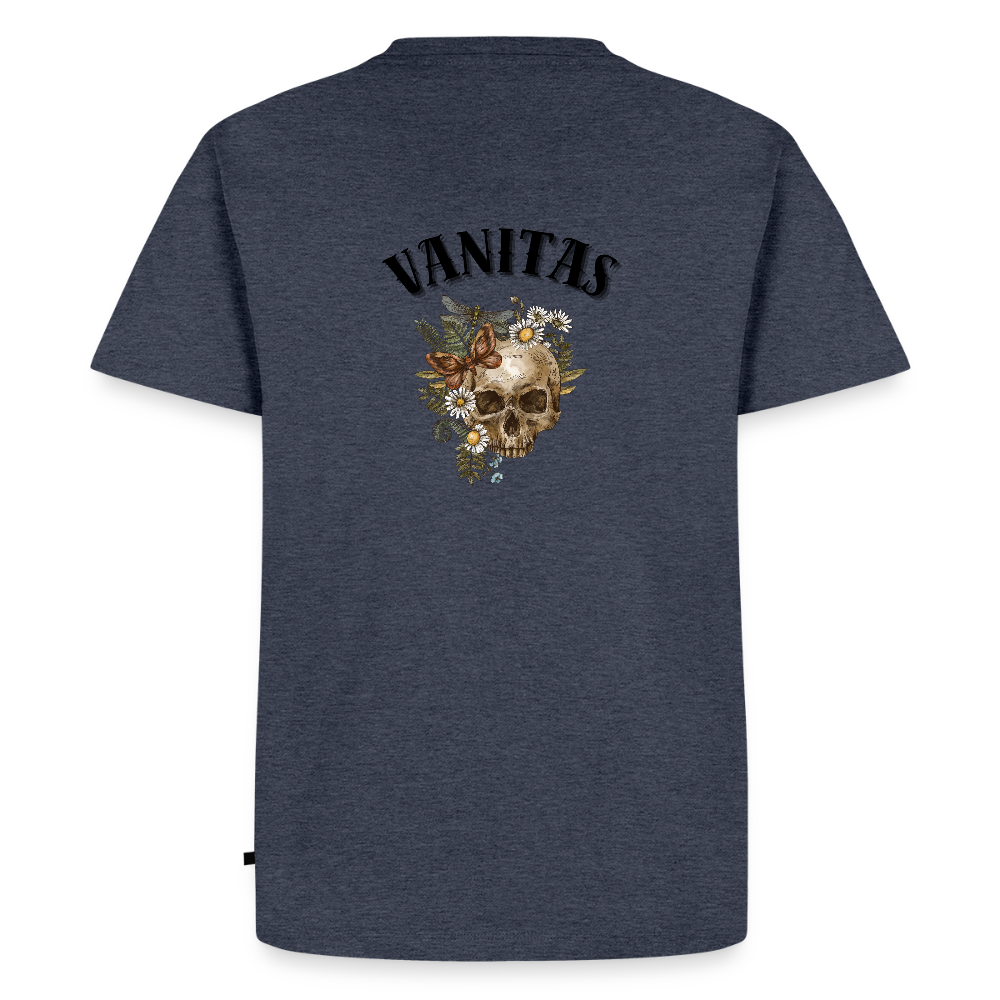 Men organic Premium T-Shirt Vanitas | Wealth wears Wisdom - heather denim