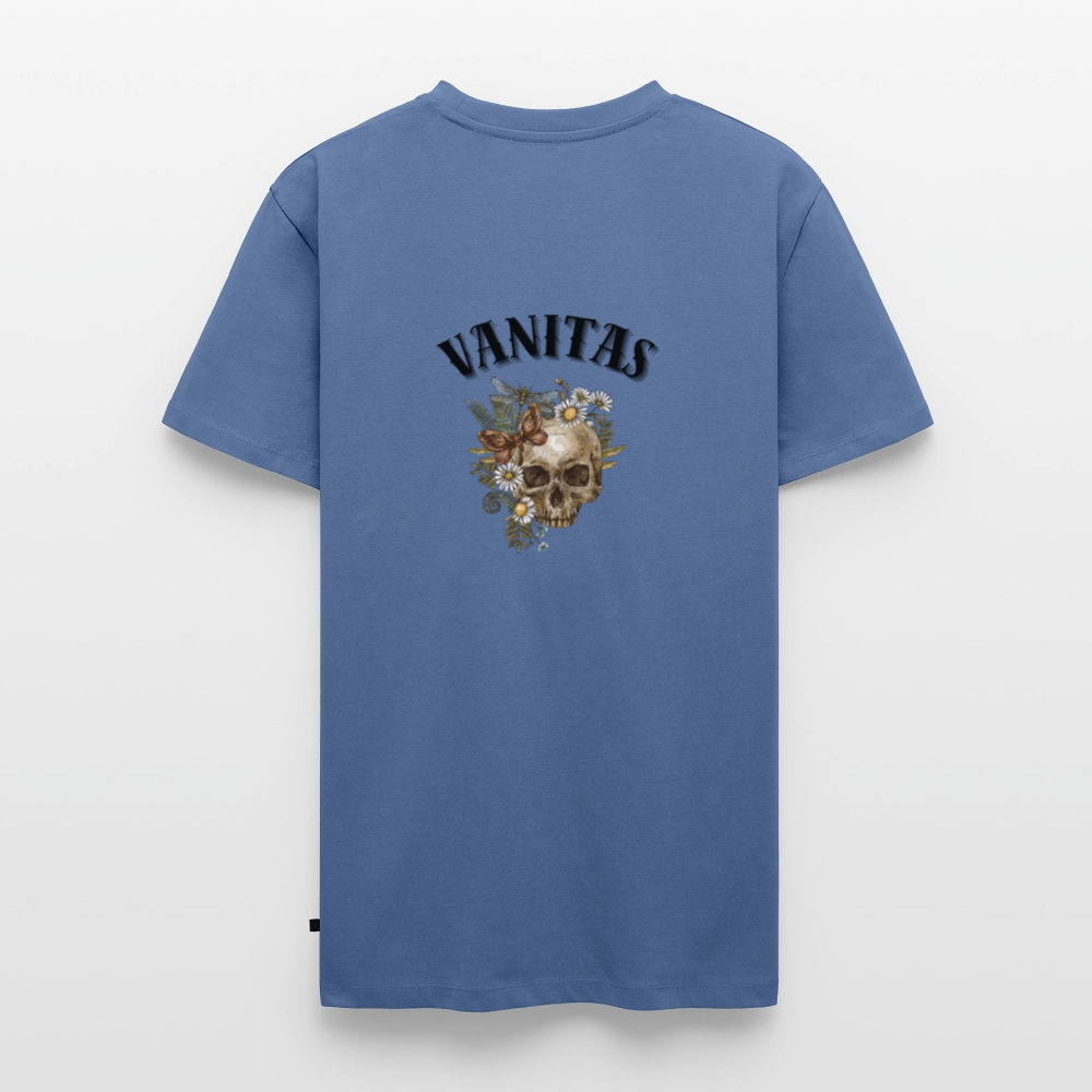 Men organic Premium T-Shirt Vanitas | Wealth wears Wisdom - stone blue