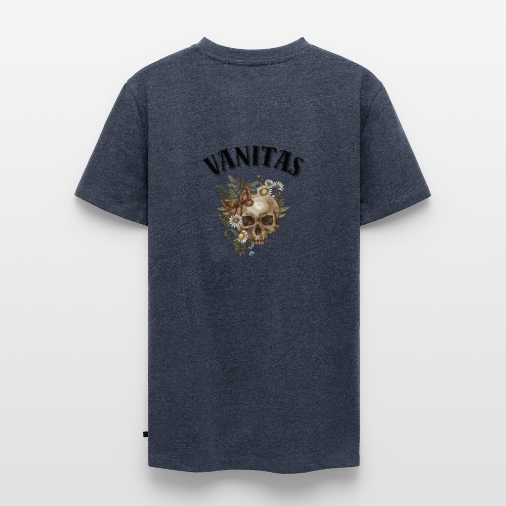Men organic Premium T-Shirt Vanitas | Wealth wears Wisdom - heather denim