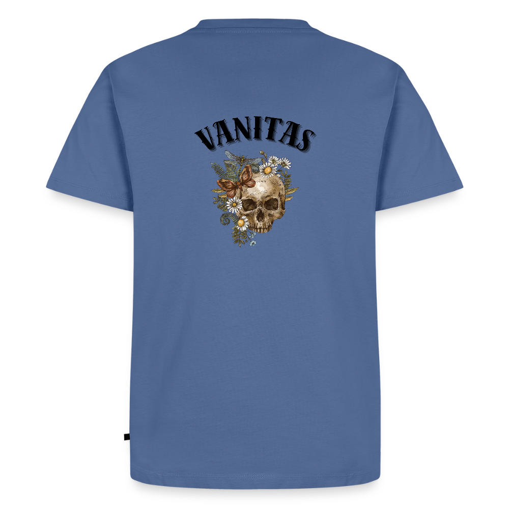 Men organic Premium T-Shirt Vanitas | Wealth wears Wisdom - stone blue