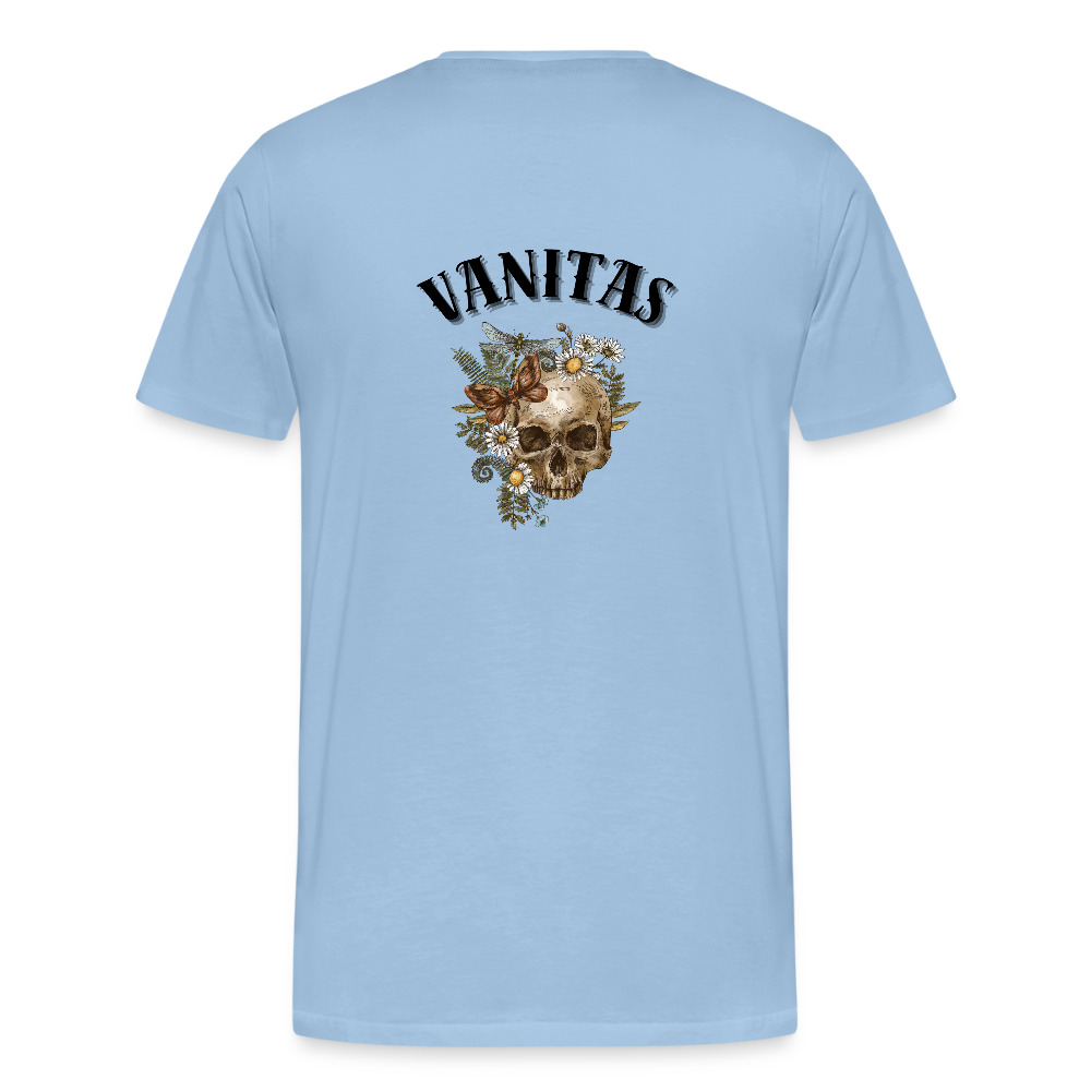 Men organic Premium T-Shirt Vanitas | Wealth wears Wisdom - sky