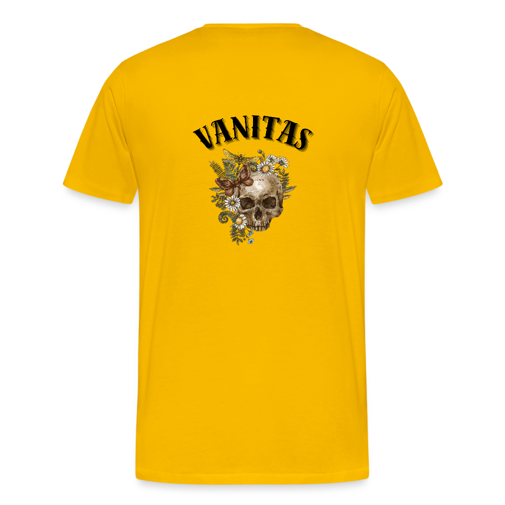 Men organic Premium T-Shirt Vanitas | Wealth wears Wisdom - sun yellow