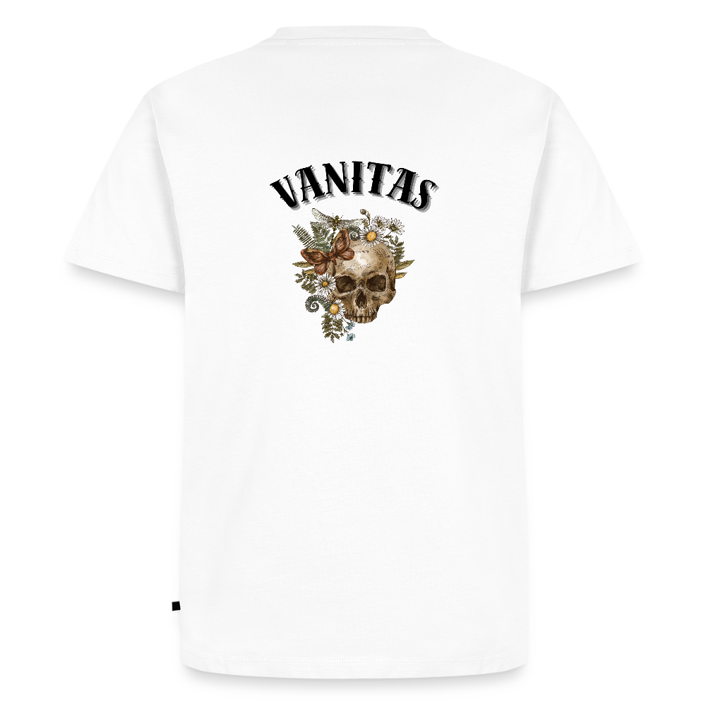 Men organic Premium T-Shirt Vanitas | Wealth wears Wisdom - white