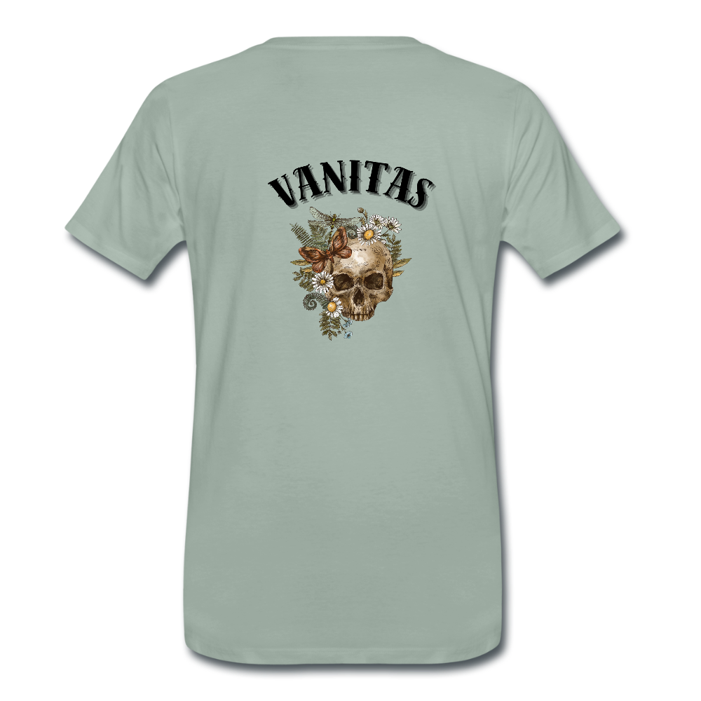 Men organic Premium T-Shirt Vanitas | Wealth wears Wisdom - steel green