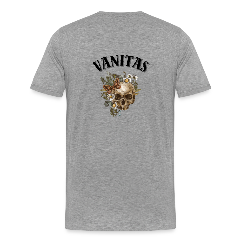 Men organic Premium T-Shirt Vanitas | Wealth wears Wisdom - heather grey