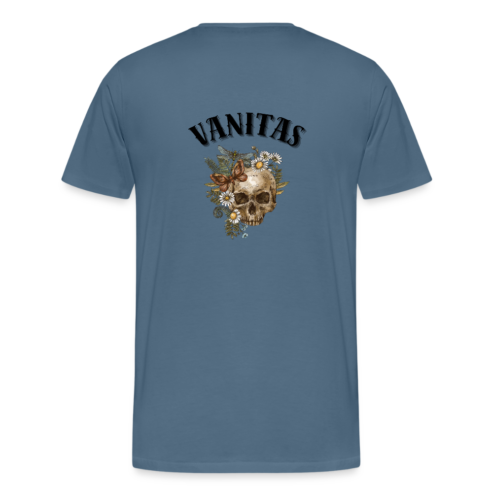 Men organic Premium T-Shirt Vanitas | Wealth wears Wisdom - steel blue